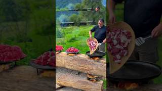 Making a Real Grill from a Huge Log Cooking Meat on a Wooden Grill  cooking video cookingshow [upl. by Eitnom905]