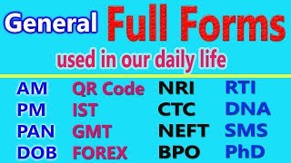 General important Full Forms List  Full forms We used in our daily life  Abbreviations [upl. by Icyak]