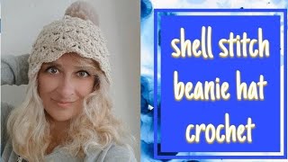 How To Crochet A Beanie Hat With Shell Stitch Pattern  Step By Step Tutorial [upl. by Annaerdna]