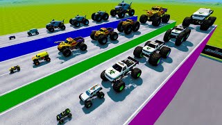 BeamNG Big amp Small Monster Trucks Racing and Jumping Through Giant Portal [upl. by Yzeerb]