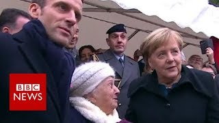 Old lady mistakes Chancellor Merkel for Macrons wife  BBC News [upl. by Sucerdor]