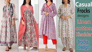 Casual Frock Designs Cotton Linen Khaddar Frock Designs Comfortable Frocks Design Printed Frocks [upl. by Sorensen153]