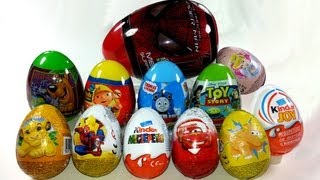 12 Surprise Eggs Unboxing Kinder Surprise Cars Kinder Joy Toy Story Lion King [upl. by Aicilav]