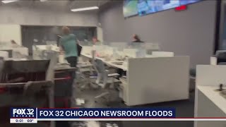 FOX 32 Chicago staff scrambles when rain floods newsroom [upl. by Roxanne]