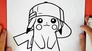 HOW TO DRAW PIKACHU WITH ASHS HAT [upl. by Kooima]