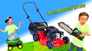 Lawn mowers for kids video  blippi toys skid steer garbage trucks  min min playtime [upl. by Cindee]