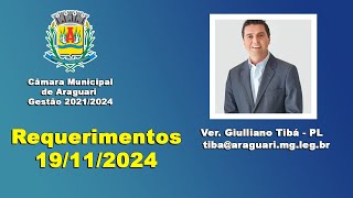 Requerimentos Vereador Giulliano TibÃ¡ 19112024 [upl. by Glarum165]