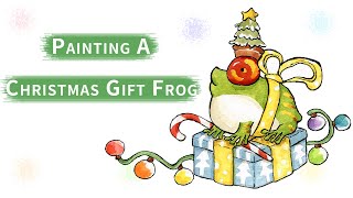 Painting a Christmas presents and frogs  watercolor vlog [upl. by Atsirak167]