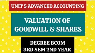 Valuation of goodwill amp shares  Concept ExplanationAdvanced Accounting Bcom 3rd sem 2nd year HLA [upl. by Gnod]