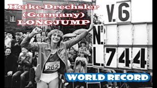 Heike Drechsler Germany WORLD RECORD LONGJUMP 744 meters Berlin 19850922 [upl. by Sherrard]