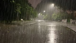 Sleep Instantly with Heavy Rainstorm amp Powerful Thunder Sounds Covering the Rainforest Park at Night [upl. by Tailor]