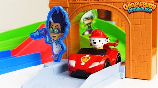 ☻PJ Masks☻ and Paw Patrol toy Racing Video [upl. by Haym]