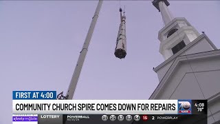 Stowe church spire removed for repairs [upl. by Merwin269]