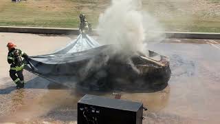 Fire Blanket USA EV Fire Blanket Demonstration with Fire Chief of Training Joe Elam in Oklahoma [upl. by Nnad666]