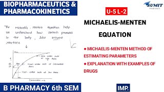 MichaelisMenten equation  Michaelis menten method of estimating parameter Unit 4 Biopharmaceutics [upl. by Sylvie]