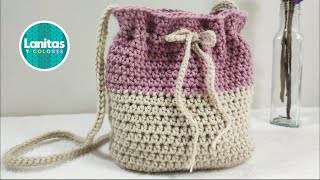 Bolso TEJIDO a CROCHET paso a paso puntos basicos  Lanitas y Colores [upl. by Anelaf]