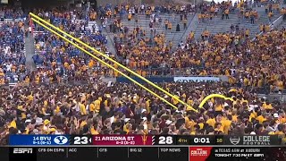 Arizona State fans storm the field before the game is over and take goalposts down vs BYU [upl. by Bencion]