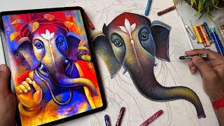 Shree Ganesh Ji Drawing Ganesha Drawing Oil Pastel Drawing 😍 [upl. by Ernald]