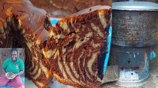 HOW TO BAKE A MARBLE CAKE USING A CHARCOAL STOVE  HOW TO MAKE A CAKE AT HOME WITHOUT AN OVEN JIKO [upl. by Bobbye]