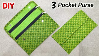 POPULAR DESIGN PURSE BAG  DIY Triple Pocket Hand Purse Tutorial Step by Step  Purse making  Bag [upl. by Evyn]