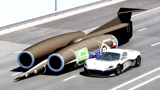 Rimac Concept Two vs Thrust SSC at Drag Race 20 KM [upl. by Elrebma618]