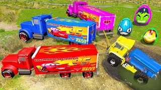 Long Cars vs Funny Cars and Big amp Small Cars and MCqueen Flatbed Rescue Cars  BeamNG Drive [upl. by Nednil]