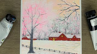 Amazing Acrylic Painting Winter Landscape  Acrylic Painting for Beginners [upl. by Auqenat]