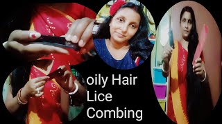 Long hair lice combingoily hair lice combinglice removal comb reviewhead lice removal comb review [upl. by Kylah746]