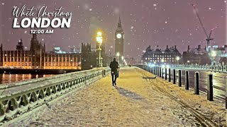 Midnight Snowfall in Westminster London  4K Walking tour of London in the Winter Snow [upl. by Schwab]