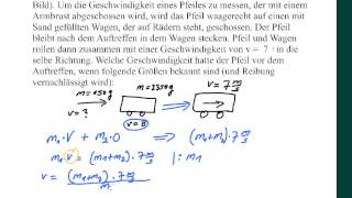 Physik Klausuraufgabe Impulserhaltungssatz  Geschwindigkeit eines Pfeils berechnen [upl. by Carmen]