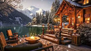 Cozy Winter Porch Ambience ⛄ Smooth Jazz Background Music with Snowfall amp Fireplace for Relax Study [upl. by Hort855]