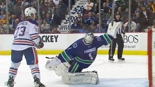 Roberto Luongo volleys the puck out of danger [upl. by Ihcalam]