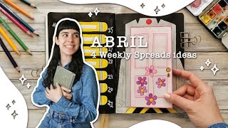 ✨ 4 Ideas de WEEKLY SPREADS para el BULLET JOURNAL  PLAN WITH ME de ABRIL con tema de Monstruos sa✨ [upl. by Norry]