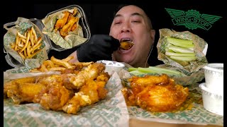 ASMR MUKBANG WINGSTOP LEMON PEPPER  MANGO HABANERO  LAKERS LEGENDARY GARLIC  FRIES  CELERY [upl. by Timmie245]