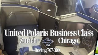 United Polaris Business Class Zurich to Chicago 767300  Walkthrough Swiss Senator Lounge Zurich [upl. by Eisoj]