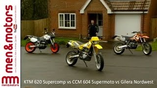 KTM 620 Supercomp vs CCM 604 Supermoto vs Gilera Nordwest [upl. by Atinehs301]