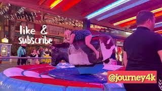 Ledy rides a Bull in Benidorm  Bull Riding 4K [upl. by Enyawud995]