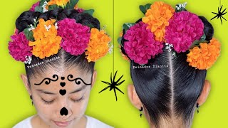 Peinado para catrinas 💀🌺  ideas de peinados para Halloween 🕷🎃🤪 [upl. by Guyon345]