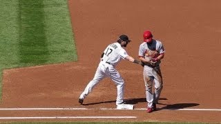 Helton pulls off hiddenball trick on pickoff [upl. by Yartnod]