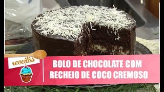 Faça um bolo de chocolate com recheio de coco cremoso com Paula Oliveira  270219 [upl. by Hairas]