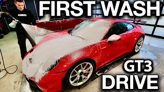 NEW Porsche GT3 992 First Wash and Drive Signing The Hood [upl. by Ahsined27]