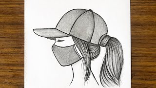 Girl with mask drawing  How to draw a beautiful Girl  Easy drawing for beginners  Drawing girl [upl. by Drarrej545]