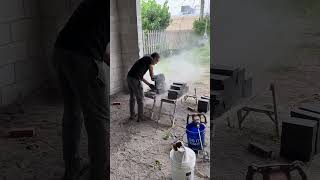 John Paul Ripping down firebrick 4 12  2 14 on the porter cable chop saw brick diamondblade [upl. by Sansbury]