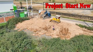 Project Start New  Dozer KOMATSU D31P amp Activity Dump Trucks 5T Pour sand into water [upl. by Phillip210]