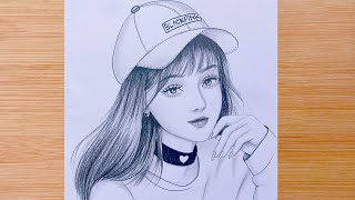 Drawing Tutorial  How to draw a girl with Blackpink cap  step by step Pencil Sketch for beginners [upl. by Egroej]