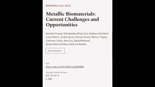 Metallic Biomaterials Current Challenges and Opportunities  RTCLTV [upl. by Masry]