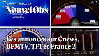 Les résultats du premier tour des élections législatives 2024 sur TF1 France 2 BFMTV et Cnews [upl. by Eshelman679]