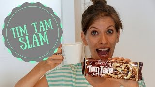 TIM TAM SLAM Australian Food Taste Test Challenge [upl. by Rafaelle]