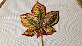 CHESTNUT LEAF EMBROIDERY  long amp short stitches  in detail [upl. by Ahtibbat]