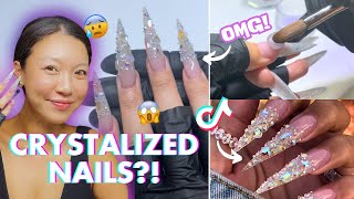 I Tried Out Crystalized Glitter Acrylic Nails For The First Time And I Was Not Expecting This [upl. by Yelhs873]